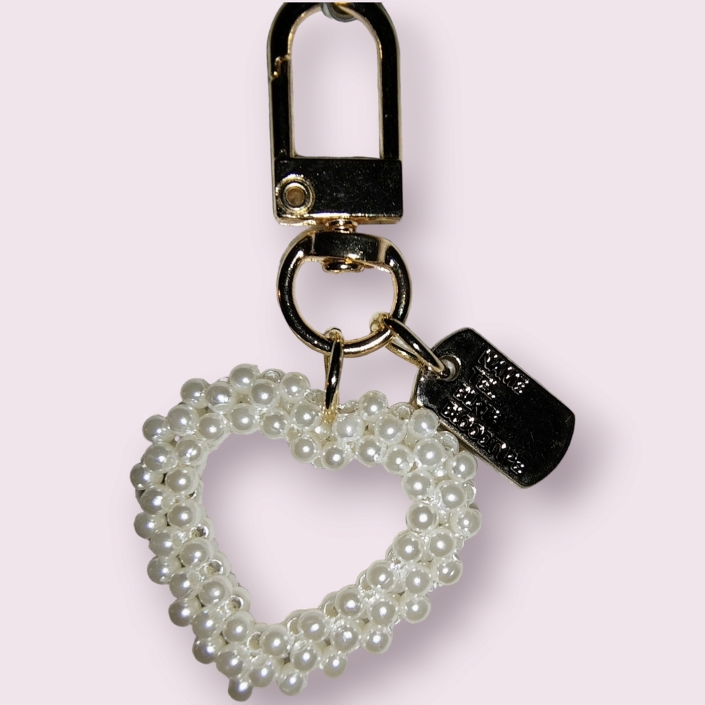 🦪 Pearl Heart & Dog Tag PURSE CHARM/KEYCHAIN | FREE w/ any BUNDLE or $4